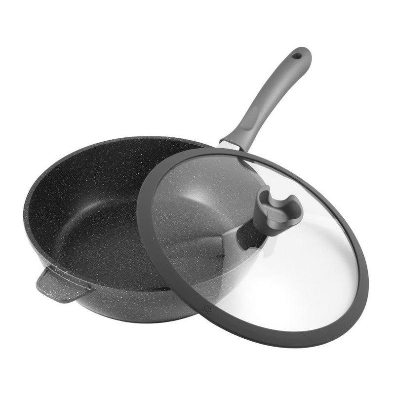 Chef and Cook Non Stick Frypan Wok Marble Coated Die Cast Aluminium Grey Induction 28cm