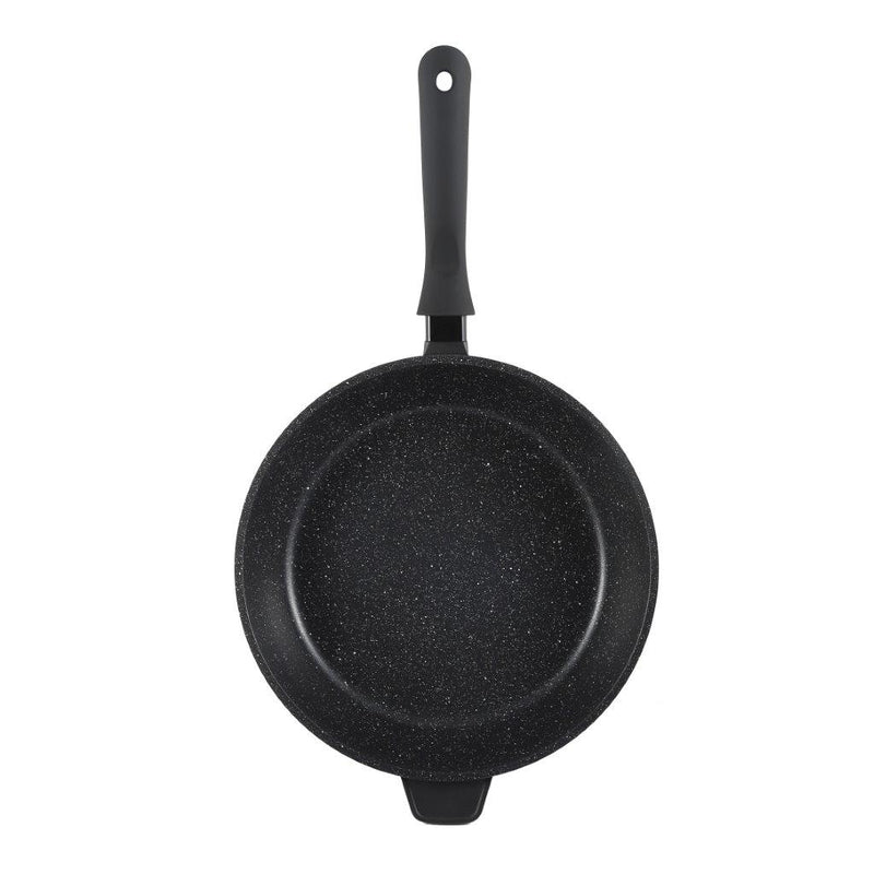 Chef and Cook Non Stick Frypan Wok Marble Coated Die Cast Aluminium Black Induction 28cm