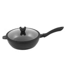 Chef and Cook Non Stick Frypan Wok Marble Coated Die Cast Aluminium Black Induction 28cm