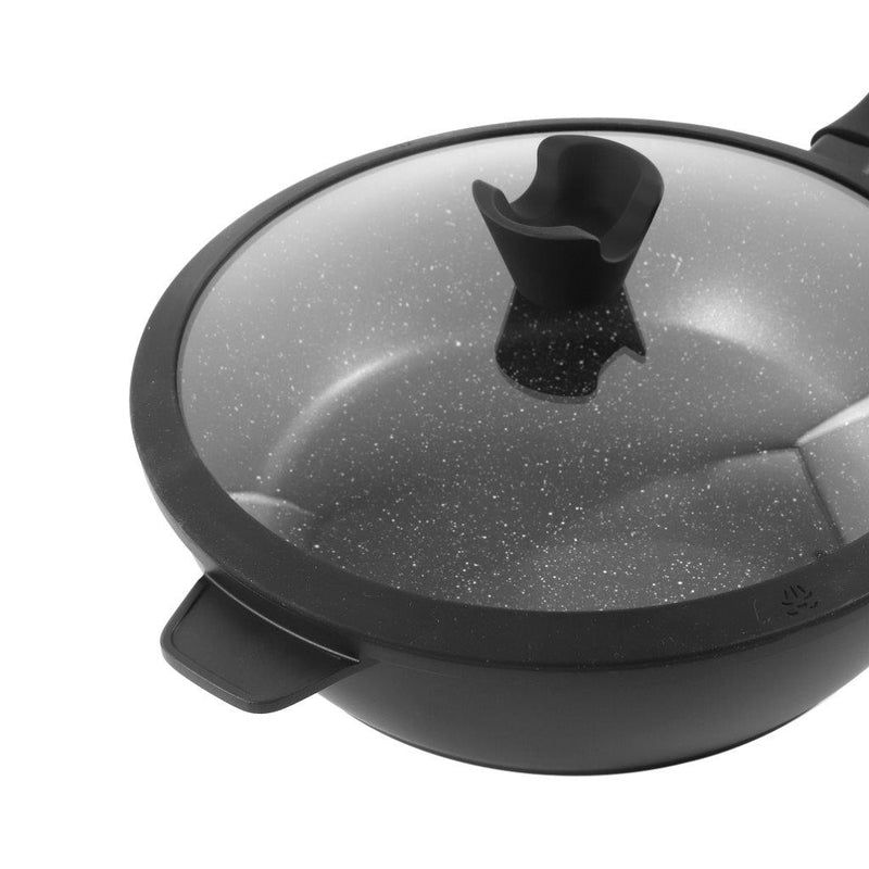 Chef and Cook Non Stick Frypan Wok Marble Coated Die Cast Aluminium Black Induction 28cm