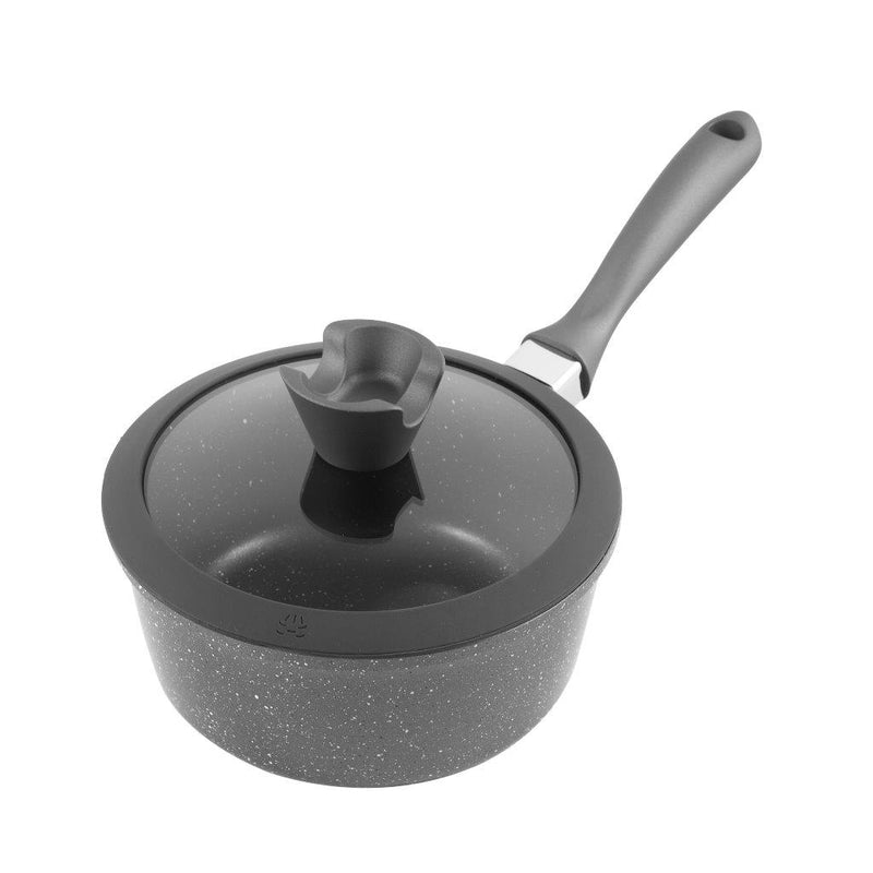 Chef and Cook Non Stick Milk Pan Marble Coated Die Cast Aluminium  Grey Induction 18cm