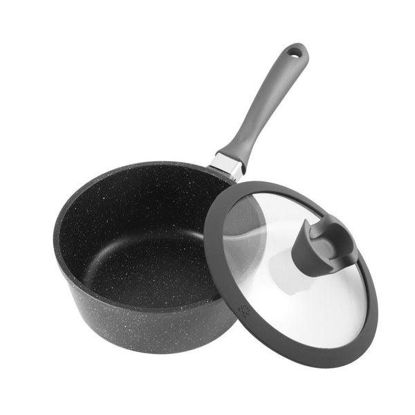 Chef and Cook Non Stick Milk Pan Marble Coated Die Cast Aluminium  Grey Induction 18cm