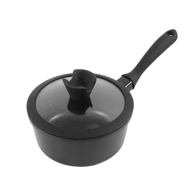 Chef and Cook Non Stick Milk Pan Marble Coated Die Cast Aluminium  Black Induction 18cm