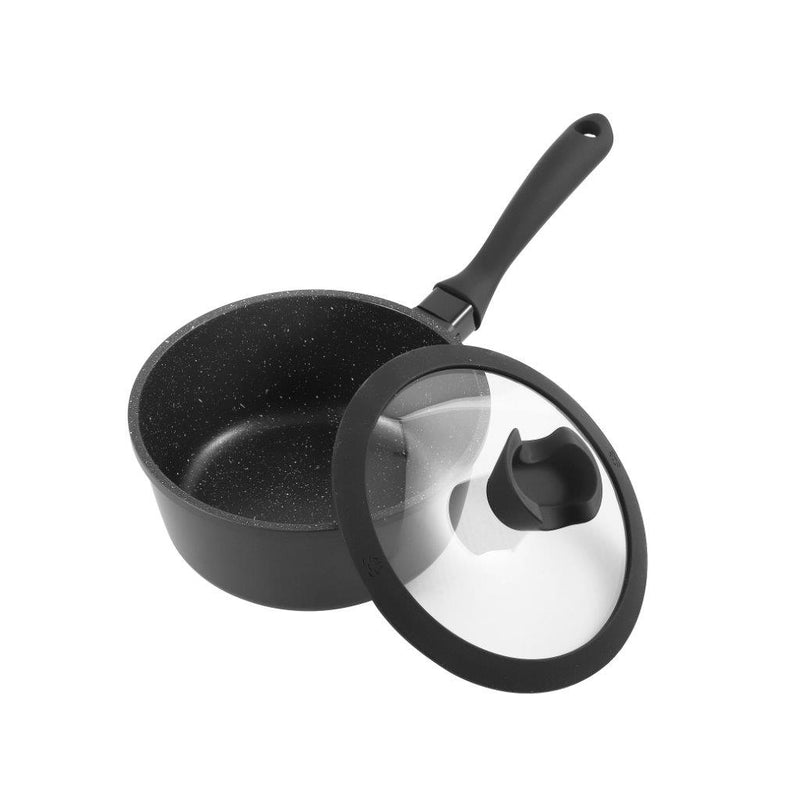 Chef and Cook Non Stick Milk Pan Marble Coated Die Cast Aluminium  Black Induction 18cm