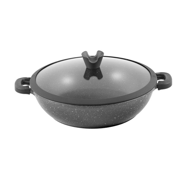 Chef and Cook Non Stick Low Casserole Marble Coated Die Cast Aluminium Grey Induction  32cm