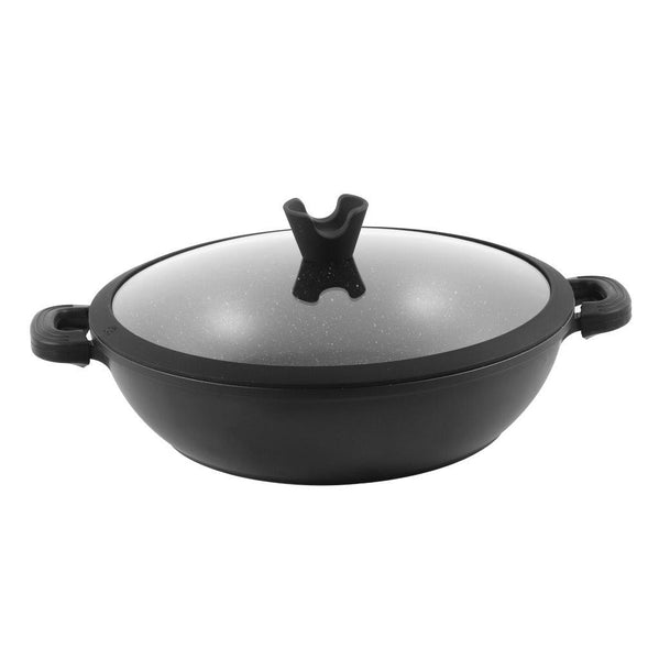 Chef and Cook Non Stick Low Casserole Marble Coated Die Cast Aluminium Black Induction  32cm