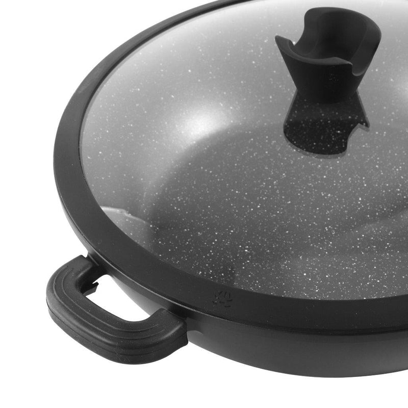 Chef and Cook Non Stick Low Casserole Marble Coated Die Cast Aluminium Black Induction  32cm