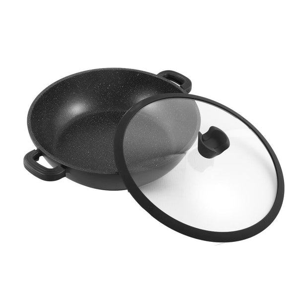 Chef and Cook Non Stick Low Casserole Marble Coated Die Cast Aluminium Black Induction  32cm