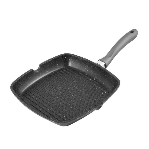 Chef and Cook Non Stick Grill Pan with Glass lid Marble Coated Die Cast Aluminium Grey Induction 28cm