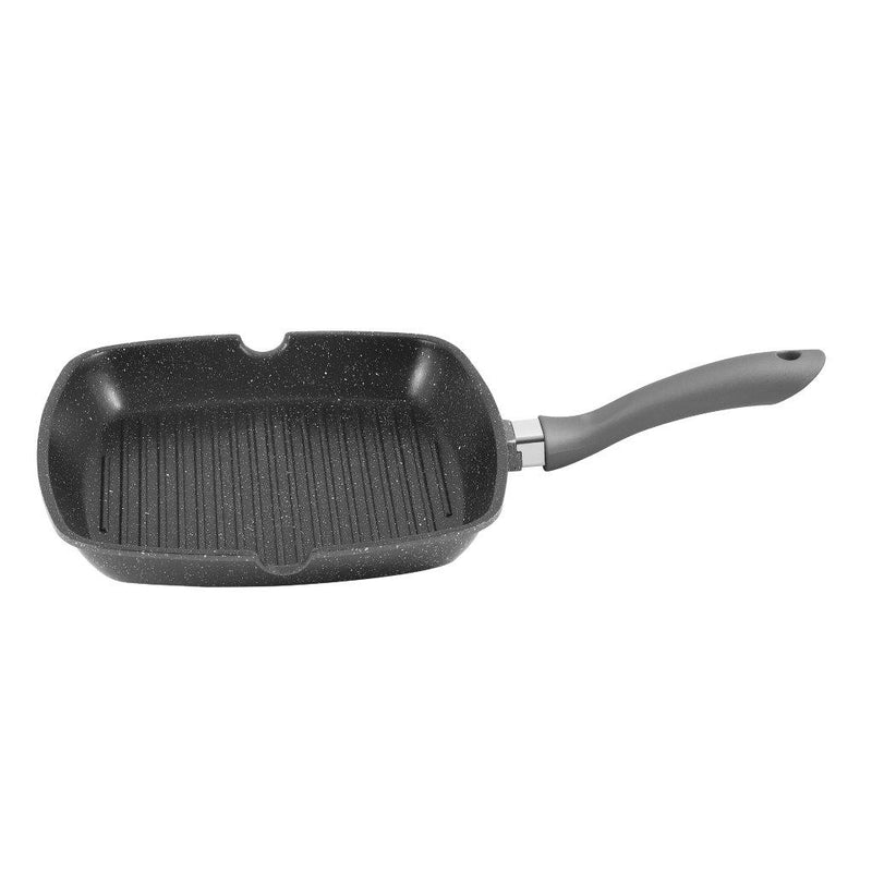 Chef and Cook Non Stick Grill Pan with Glass lid Marble Coated Die Cast Aluminium Grey Induction 28cm