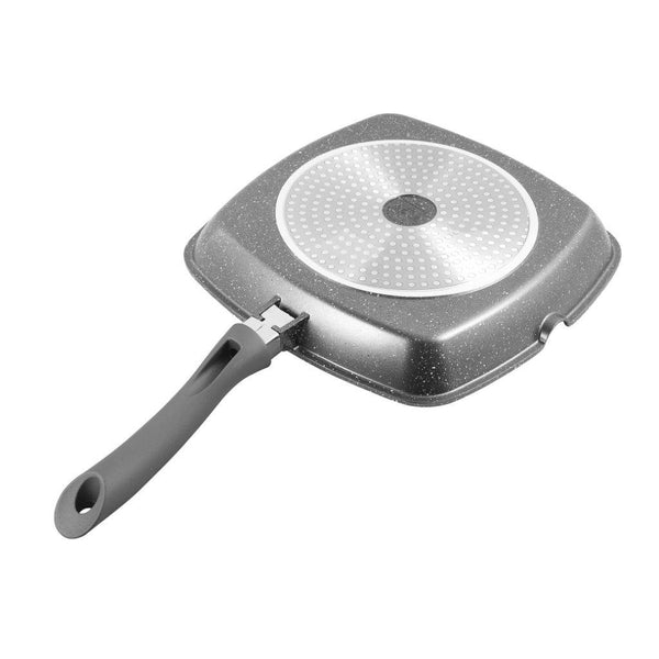 Chef and Cook Non Stick Grill Pan with Glass lid Marble Coated Die Cast Aluminium Grey Induction 28cm