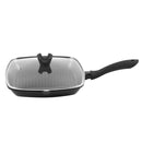 Chef and Cook Non Stick Grill Pan with Glass lid Marble Coated Die Cast Aluminium Black Induction 28cm