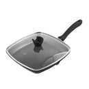 Chef and Cook Non Stick Grill Pan with Glass lid Marble Coated Die Cast Aluminium Black Induction 28cm