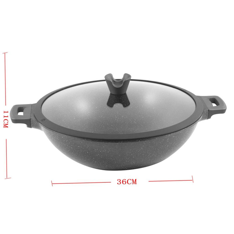 Chef and Cook Non Stick Wok Pan Marble Coated Die Cast Aluminium Grey Induction  36cm