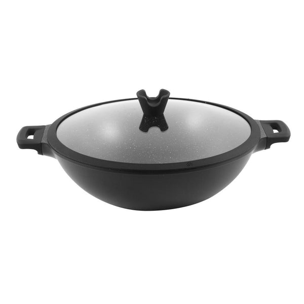 Chef and Cook Non Stick Wok Pan Marble Coated Die Cast Aluminium Black Induction  36cm