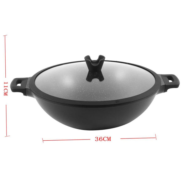 Chef and Cook Non Stick Wok Pan Marble Coated Die Cast Aluminium Black Induction  36cm