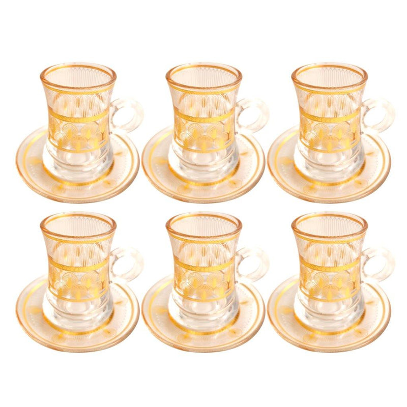 Istikana Glass Tea Cup and Saucer Set of 6 Pcs 11 cm/120 ml