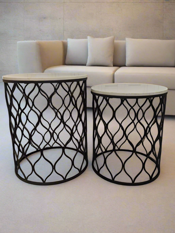 Marble Tabletop Side Table Set of 2 Pcs 42*50/38*45 cm