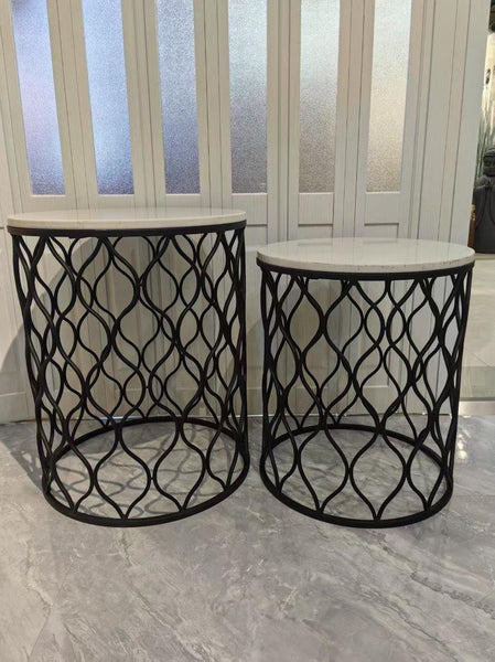 Marble Tabletop Side Table Set of 2 Pcs 42*50/38*45 cm
