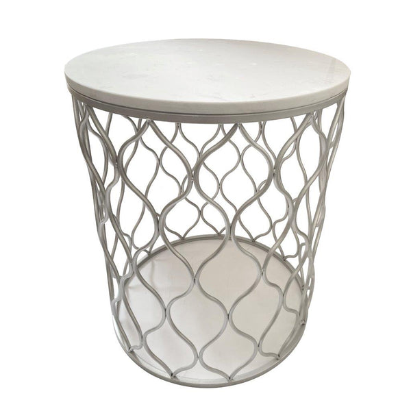 Metal Marbletop Abstract Design Round Side Table Set of 2 42*50/38*45 cm