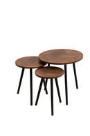 Round Metal Metal Accent Nesting Coffee Table Timber Pattern and Abstract Design Body Set of 3 Pcs 50*50*49/40*40*44/30*30*39
