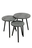 Round Metal Metal Accent Nesting Coffee Table Timber Pattern and Abstract Design Body Set of 3 Pcs 50*50*49/40*40*44/30*30*39 cm