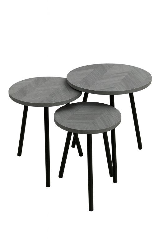 Round Metal Metal Accent Nesting Coffee Table Timber Pattern and Abstract Design Body Set of 3 Pcs 50*50*49/40*40*44/30*30*39 cm
