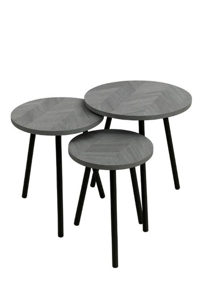 Round Metal Metal Accent Nesting Coffee Table Timber Pattern and Abstract Design Body Set of 3 Pcs 50*50*49/40*40*44/30*30*39 cm