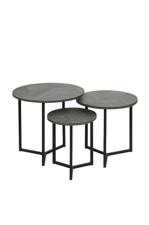 Round Metal Metal Accent Nesting Coffee Table Timber Pattern and Abstract Design Body Set of 3 Pcs 50*50*49/40*40*44/30*30*39