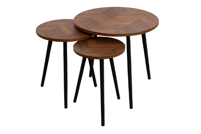 Round Metal Metal Accent Nesting Coffee Table Timber Pattern and Abstract Design Body Set of 3 Pcs 50*50*49/40*40*44/30*30*39