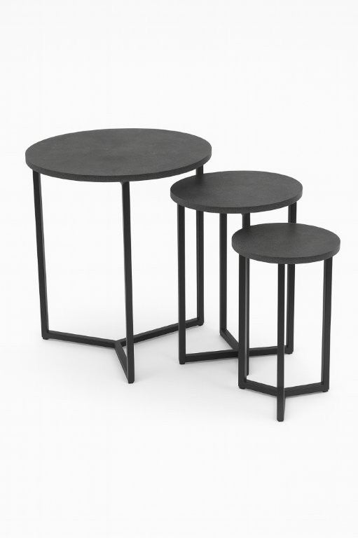 Round Metal Metal Accent Nesting Coffee Table Timber Pattern and Abstract Design Body Set of 3 Pcs 30*30*40/50*50*50/40*40*45