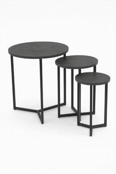 Round Metal Metal Accent Nesting Coffee Table Timber Pattern and Abstract Design Body Set of 3 Pcs 30*30*40/50*50*50/40*40*45