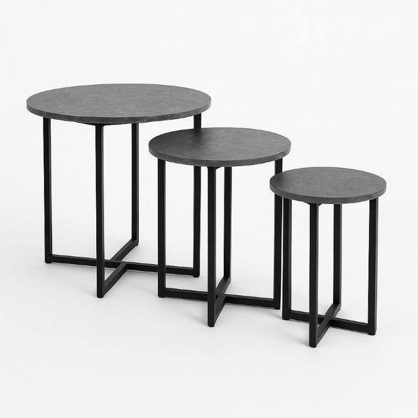 Round Metal Metal Accent Nesting Coffee Table Timber Pattern and Abstract Design Body Set of 3 Pcs 30*30*40/50*50*50/40*40*45