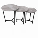 Round Metal Metal Accent Nesting Coffee Table Timber Pattern and Abstract Design Body Set of 3 Pcs