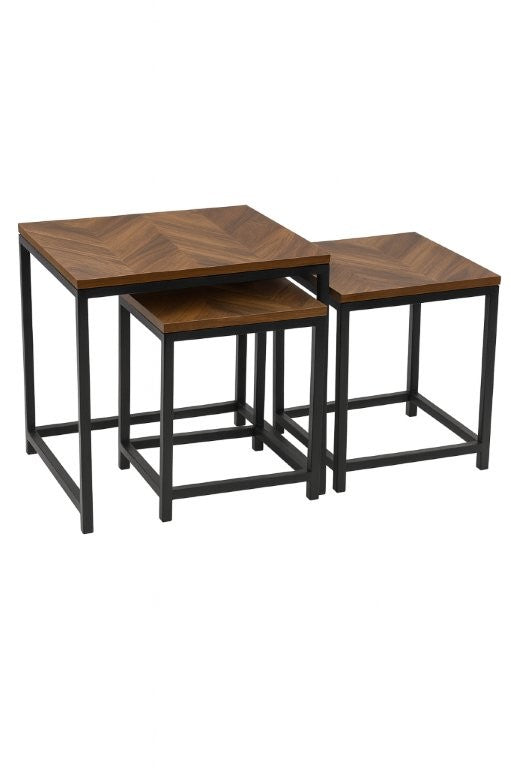 Square Metal Metal Accent Nesting Coffee Table Timber Pattern and Abstract Design Body Set of 3 Pcs 40*40*45/34*34*40/45*45*50
