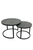 Round Metal Metal Accent Nesting Coffee Table Timber Pattern and Abstract Design Body Set of 3 Pcs 60*60*40/80*80*48 cm