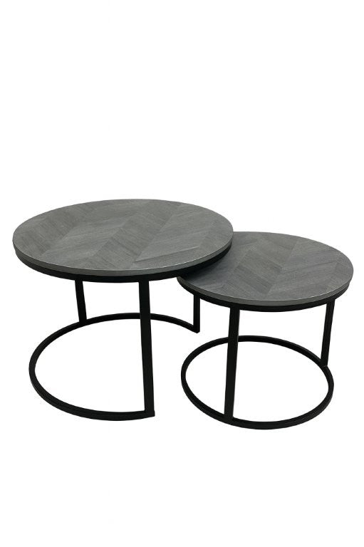 Round Metal Metal Accent Nesting Coffee Table Timber Pattern and Abstract Design Body Set of 3 Pcs 60*60*40/80*80*48 cm