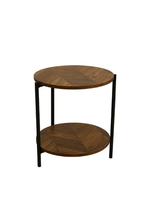 Metal Accent Timber Top Pattern Abstract Design Round Side Table Corner Table 40*40*55 cm