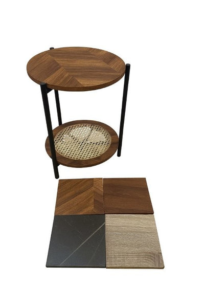 Metal Accent Timber Top Pattern Abstract Design Round Side Table Corner Table 40*40*55 cm