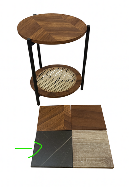 Metal Accent Timber Top Pattern Abstract Design Round Side Table Corner Table 40*40*55 cm