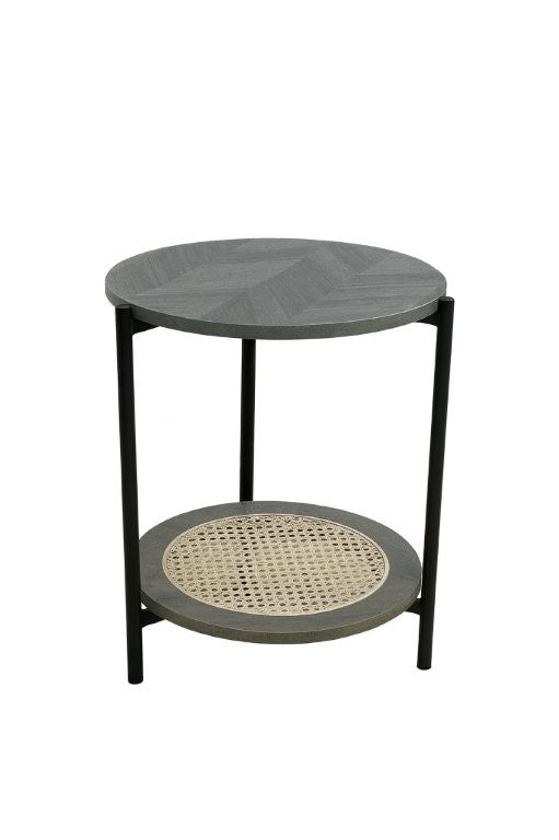 Metal Accent Timber Top Pattern Abstract Design Round Side Table Corner Table 40*40*55 cm