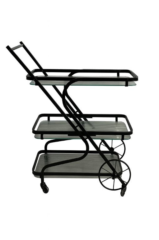 Glass and Metal 2 Tier Serving Cart Coffee Table with Wheels 76*43*82 cm