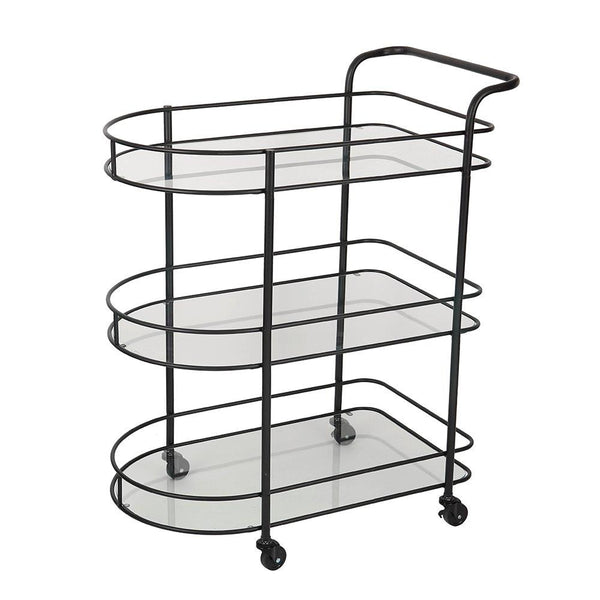 Glass and Metal 2 Tier Serving Cart Coffee Table with Wheels 75*42*90 cm