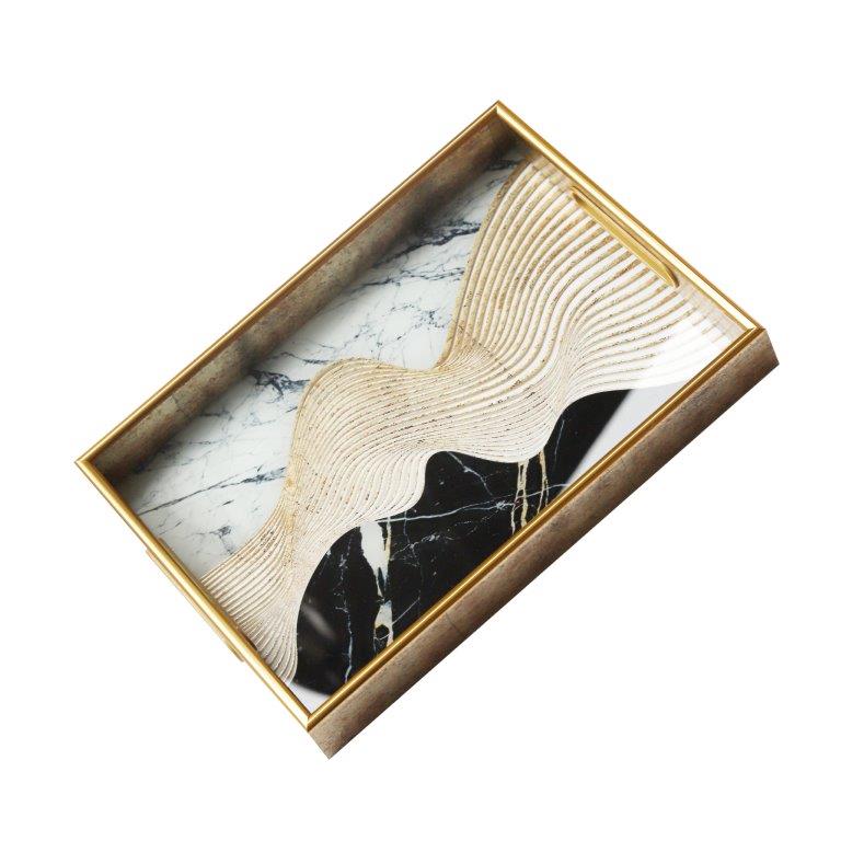 Deco Abstract Design Rectangular MDF Serving Tray Set of 2 Pcs  35*25*4/40*30*4 cm