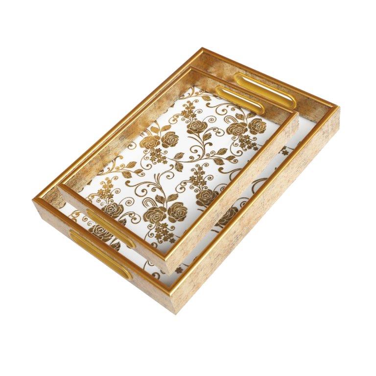 Deco Abstract Design Rectangular MDF Serving Tray Set of 2 Pcs  32*22*4/36*25*4
 cm