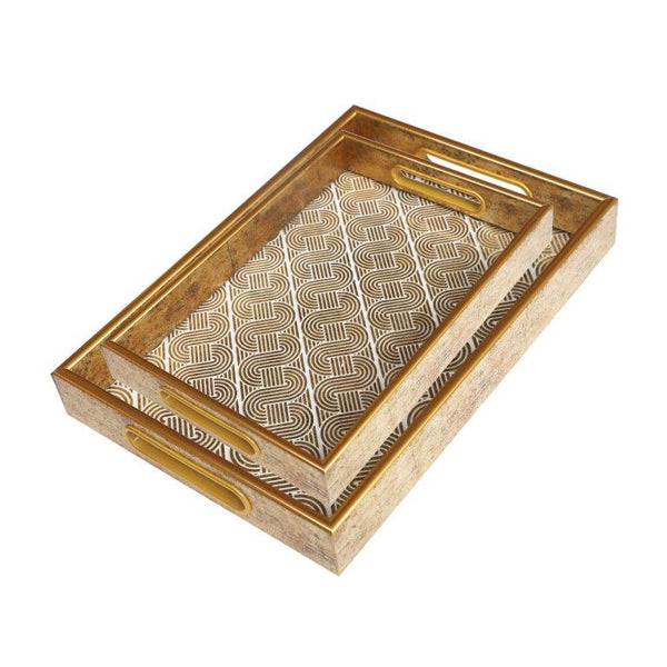 Deco Abstract Design Rectangular MDF Serving Tray Set of 2 Pcs  32*22*4/36*25*4
 cm
