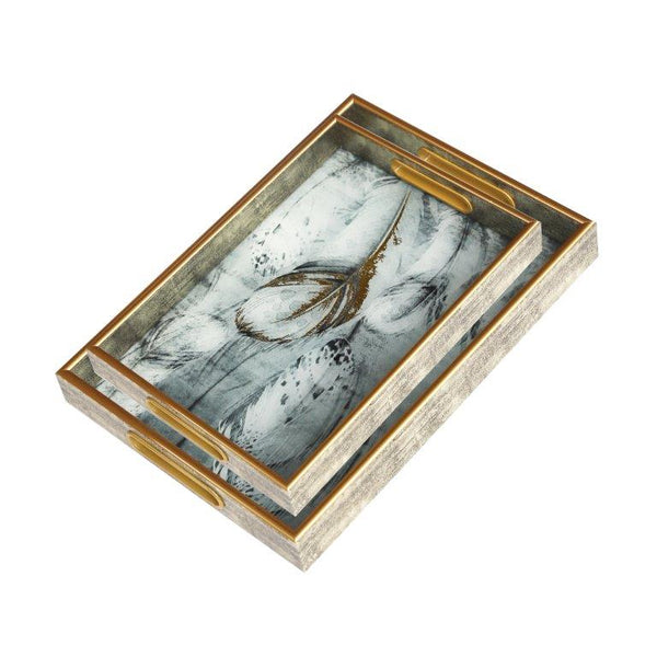 Deco Abstract Design Rectangular MDF Serving Tray Set of 2 Pcs  35*25*4/40*30*4 cm