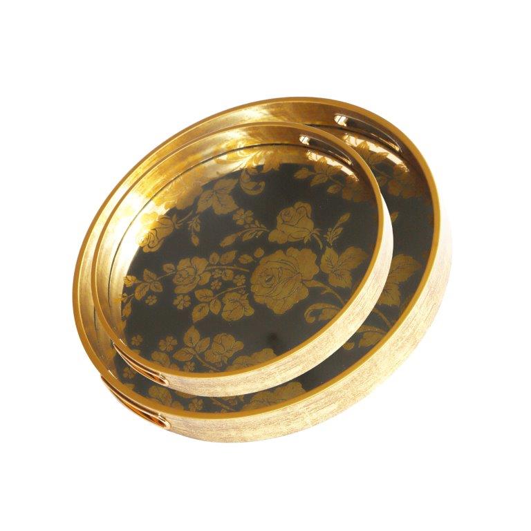 Deco Abstract Design Round MDF Serving Tray Set of 2 Pcs  35.5*35.5*4/39.5*39.5*4 cm