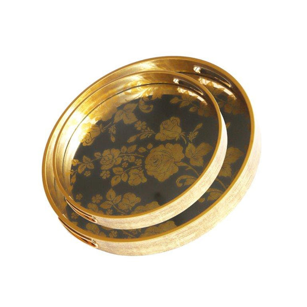 Deco Abstract Design Round MDF Serving Tray Set of 2 Pcs  35.5*35.5*4/39.5*39.5*4 cm