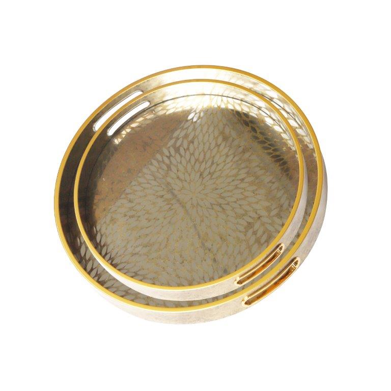 Deco Abstract Design Round MDF Serving Tray Set of 2 Pcs  35.5*35.5*4/39.5*39.5*4 cm